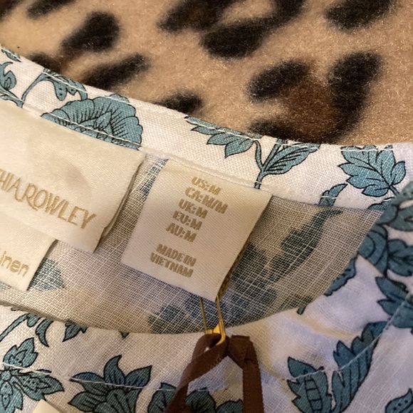 CYNTHIA ROWLEY Blouse Women’s Size M White Linen Floral Button Back Shirt - Picture 5 of 9